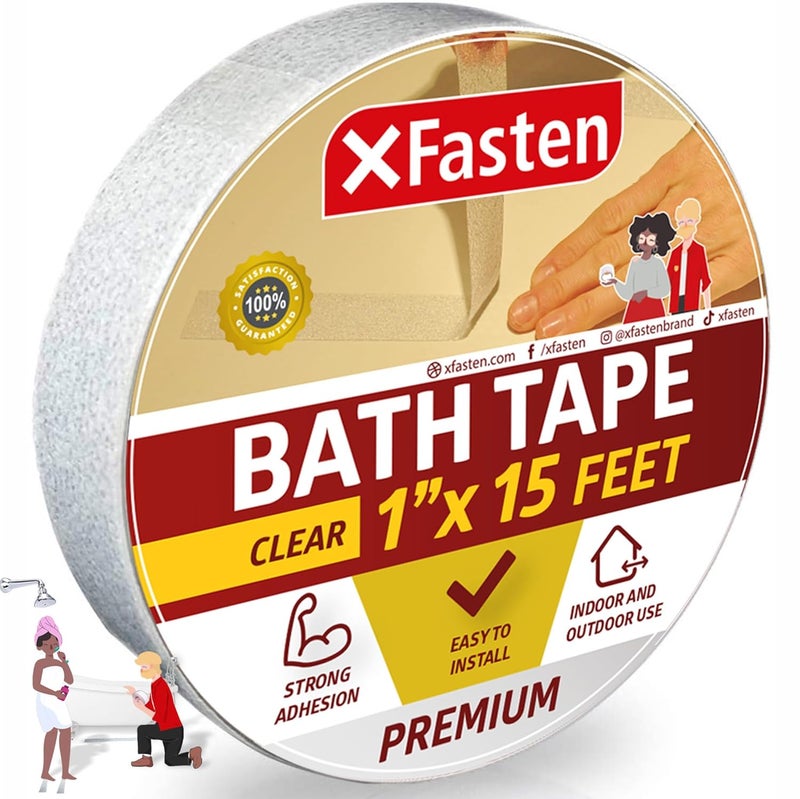 XFasten شريط مضاد للانزلاق شفاف للأحواض، 1 إنش × 15 قدم شريط غير قابل للانزلاق للأحواض والدش، شريط مقاوم للماء، مقابض سلالم غير قابلة للانزلاق - Image 1